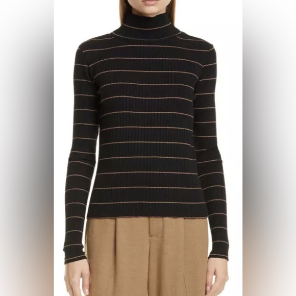 Vince Sweaters - Vince Black Stripe Rib Turtleneck Sweater Women's